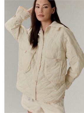 Anthropologie Lightweight Quilted Oversized Jacket in Cream